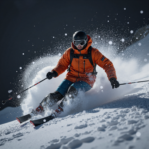 男教练,四十岁左右,经验丰富,穿着深色滑雪服,正在指导学员